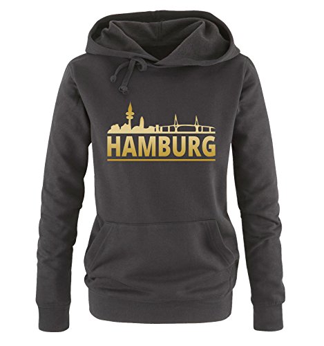 Comedy Shirts Hamburg - Skyline - Damen Hoodie - Schwarz/Gold Gr. S von Comedy Shirts