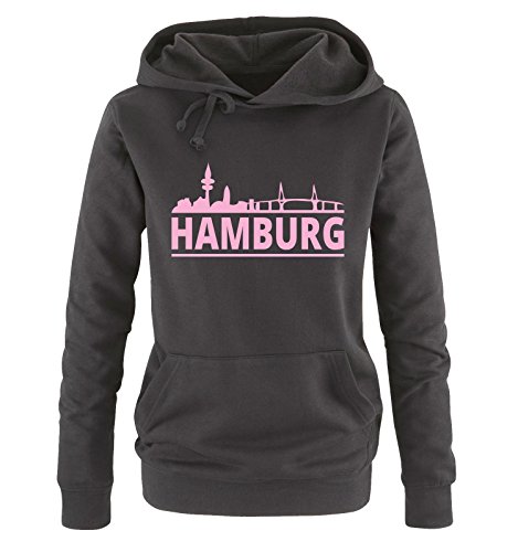 Comedy Shirts Hamburg - Skyline - Damen Hoodie - Schwarz/Rosa Gr. L von Comedy Shirts