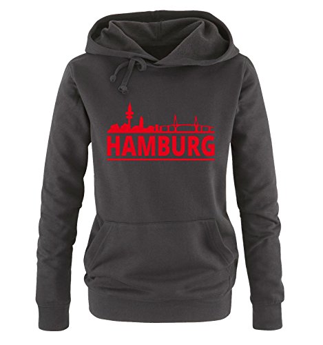 Comedy Shirts Hamburg - Skyline - Damen Hoodie - Schwarz/Rot Gr. M von Comedy Shirts