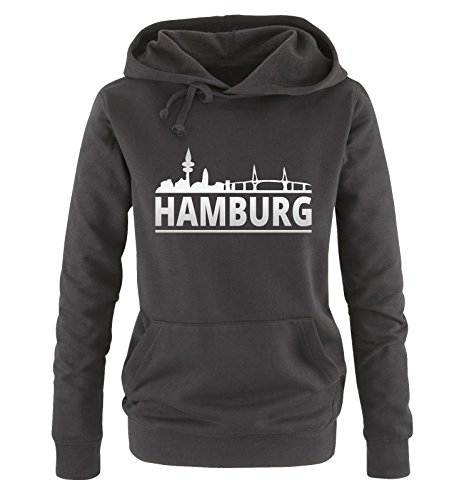 Comedy Shirts Hamburg - Skyline - Damen Hoodie - Schwarz/Silber Gr. L von Comedy Shirts