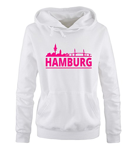 Comedy Shirts Hamburg - Skyline - Damen Hoodie - Weiss/Pink Gr. XL von Comedy Shirts