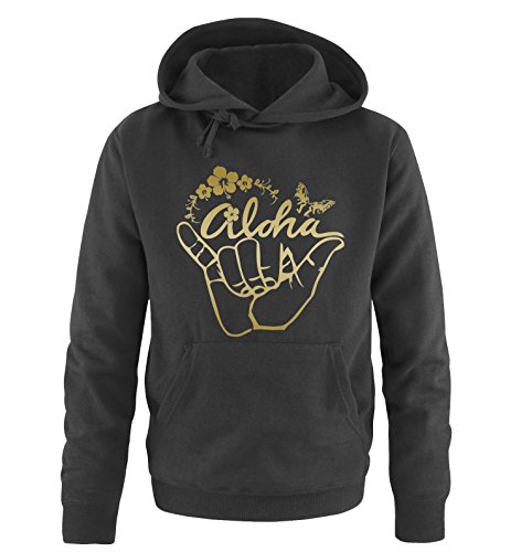 Hawaii Aloha Hang Loose - Herren Hoodie - Schwarz/Gold Gr. XL von Comedy Shirts