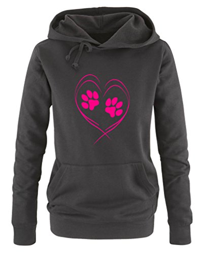 Comedy Shirts Herz Pfote2 - Damen Hoodie - Schwarz/Pink Gr. M von Comedy Shirts