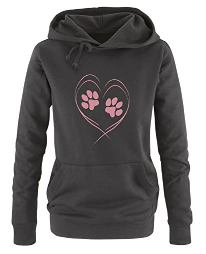 Comedy Shirts Herz Pfote2 - Damen Hoodie - Schwarz/Rosa Gr. XXL von Comedy Shirts