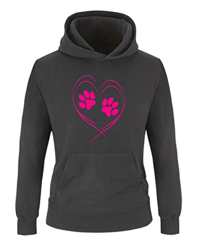 Comedy Shirts - Herz Pfote2 - Mädchen Hoodie - Schwarz/Pink Gr. 134/146 von Comedy Shirts