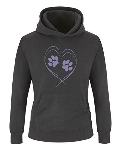 Comedy Shirts - Herz Pfote2 - Mädchen Hoodie - Schwarz/Violett Gr. 152/164 von Comedy Shirts