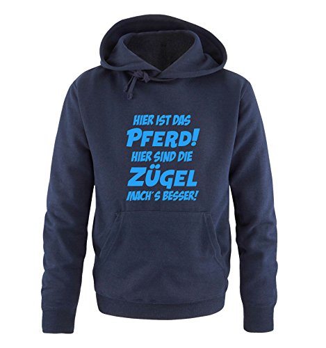 Comedy Shirts Hier ist das Pferd! Hier sind die Zügel mach's Besser! - Herren Hoodie - Navy/Blau Gr. XL von Comedy Shirts