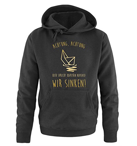 Comedy Shirts Hier spricht Kapitän Niveau! WIR SINKEN! - Herren Hoodie - Schwarz/Gold Gr. L von Comedy Shirts