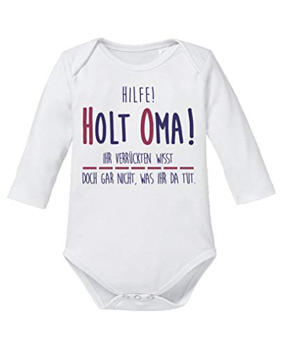 Comedy Shirts - Hilfe! Holt OMA! - Baby Langarm Body - Weiss/Lila-Fuchsia Gr. 50/56 von Comedy Shirts