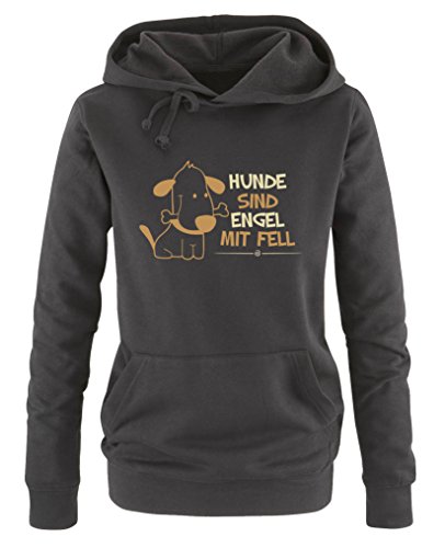 Comedy Shirts Hunde sind Engel mit Fell - Damen Hoodie - Schwarz/Hellbraun-Beige Gr. L von Comedy Shirts