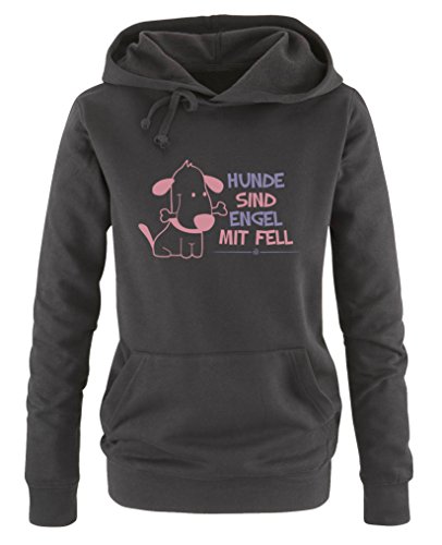 Comedy Shirts Hunde sind Engel mit Fell - Damen Hoodie - Schwarz/Rosa-Violett Gr. XL von Comedy Shirts