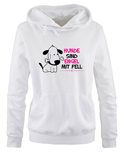 Comedy Shirts Hunde sind Engel mit Fell - Damen Hoodie - Weiss/Schwarz-Pink Gr. S von Comedy Shirts