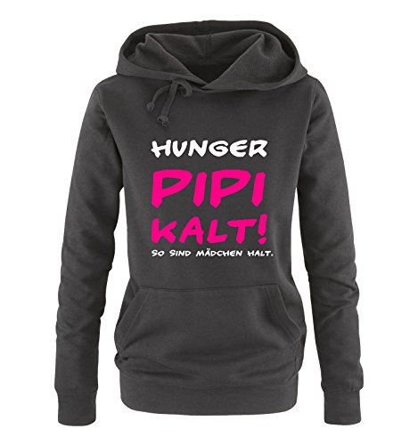 Comedy Shirts Hunger PIPI kalt! So sind Mädchen Halt! - Damen Hoodie - Schwarz/Weiss-Pink Gr. XL von Comedy Shirts