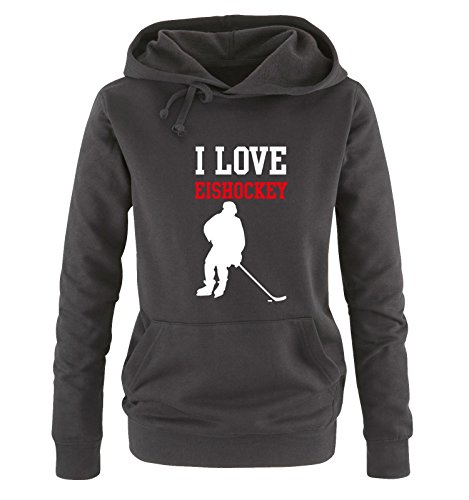 Comedy Shirts I Love Eishockey - Damen Hoodie - Schwarz/Weiss-Rot Gr. XL von Comedy Shirts