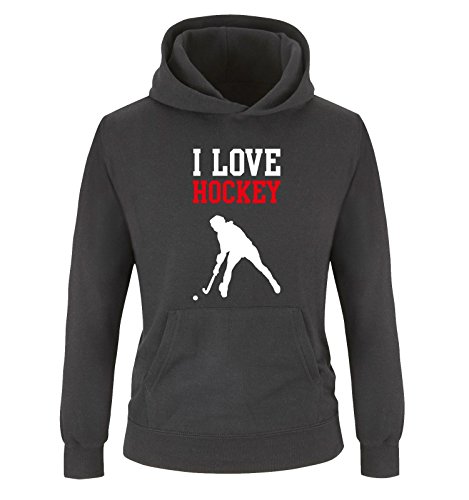 Comedy Shirts I Love Hockey - Kinder Hoodie - Schwarz/Weiss-Rot Gr. 140 von Comedy Shirts