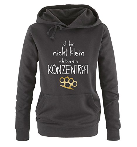 Comedy Shirts ICH Bin Nicht KLEIN - SCHLAGRING - Damen Hoodie - Schwarz/Weiss-Gold Gr. S von Comedy Shirts