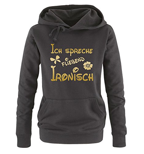 Comedy Shirts ICH SPRECHE FLIEßEND IRONISCH - Damen Hoodie - Schwarz/Gold Gr. M von Comedy Shirts