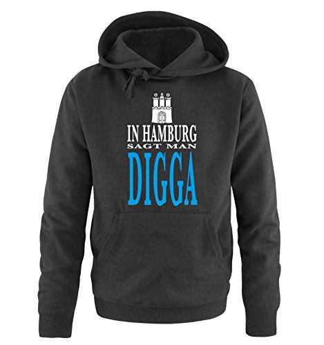 Comedy Shirts IN Hamburg SAGT Man Digga - Herren Hoodie - Schwarz/Weiss-Blau Gr. XL von Comedy Shirts