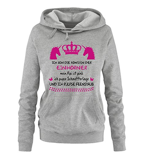 Comedy Shirts Ich Bin die Königin der Einhörner... - Damen Hoodie - Grau/Schwarz-Pink Gr. XXL von Comedy Shirts