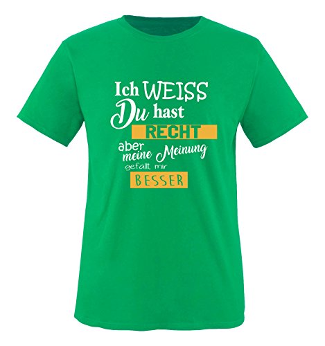 Comedy Shirts - Ich Weiss du hast Recht Aber Meine Meinung gefällt Mir Besser - Jungen T-Shirt - Grün/Weiss-Gelb Gr. 152/164 von Comedy Shirts