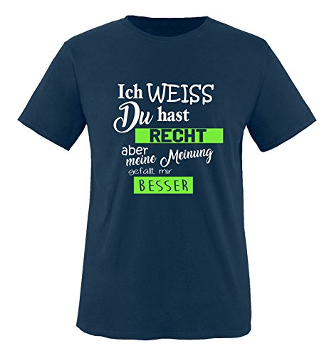 Comedy Shirts - Ich Weiss du hast Recht Aber Meine Meinung gefällt Mir Besser - Jungen T-Shirt - Navy/Weiss-Neongrün Gr. 134/146 von Comedy Shirts