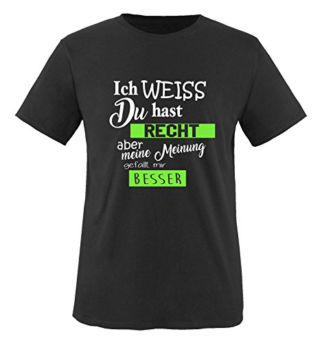 Comedy Shirts - Ich Weiss du hast Recht Aber Meine Meinung gefällt Mir Besser - Jungen T-Shirt - Schwarz/Weiss-Neongrün Gr. 152/164 von Comedy Shirts