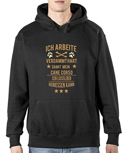 Ich arbeite verdammt hart damit Mein Cane Corso - Herren Hoodie - Schwarz/Hellbraun-Beige Gr. 4XL von Comedy Shirts