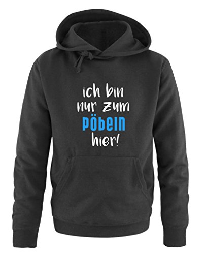 Comedy Shirts Ich Bin nur zum pöbeln Hier! - Herren Hoodie - Schwarz/Weiss-Blau Gr. 4XL von Comedy Shirts