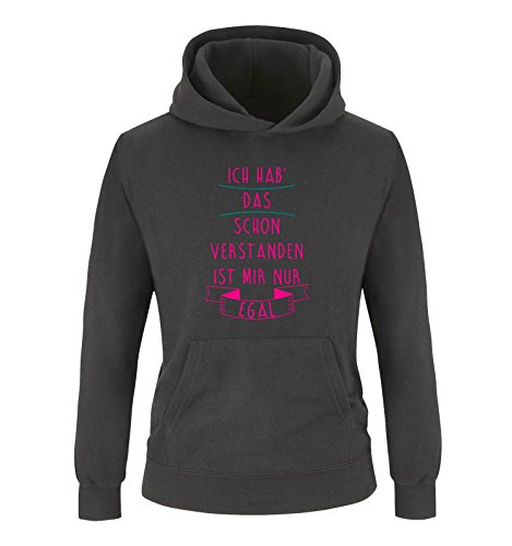 Comedy Shirts - Ich hab das Schon verstanden, ist Mir nur egal. - Mädchen Hoodie - Schwarz/Pink-Türkis Gr. 128 von Comedy Shirts