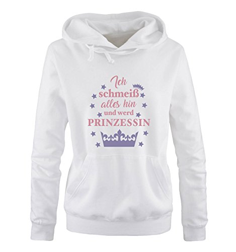 Comedy Shirts Ich schmeiß Alles hin und werd Prinzessin - Krone - Damen Hoodie - Weiss/Rosa-Violett Gr. XL von Comedy Shirts