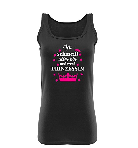 Comedy Shirts - Ich schmeiß Alles hin und werd Prinzessin - Krone - Damen Tank Top - Schwarz/Weiss-Pink Gr. XXL von Comedy Shirts