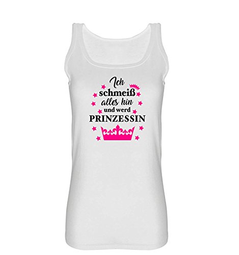 Comedy Shirts - Ich schmeiß Alles hin und werd Prinzessin - Krone - Damen Tank Top - Weiss/Schwarz-Pink Gr. S von Comedy Shirts