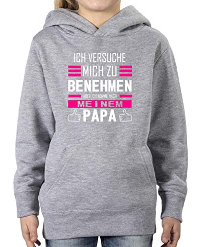 Comedy Shirts - Ich versuche Mich zu benehmen. Papa - Mädchen Hoodie - Grau/Weiss-Pink Gr. 98/104 von Comedy Shirts