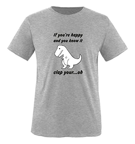 Comedy Shirts - If You're Happy and You Know it clap Your. oh. - Dino - Herren T-Shirt - Graumeliert/Schwarz-Weiss Gr. M von Comedy Shirts