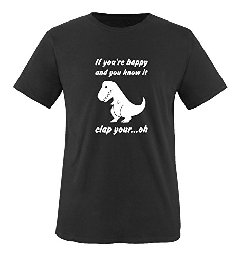 Comedy Shirts - If You're Happy and You Know it clap Your... oh. - Dino - Herren T-Shirt - Schwarz/Weiss Gr. 5XL von Comedy Shirts