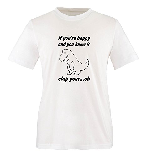 Comedy Shirts - If You're Happy and You Know it clap Your. oh. - Dino - Herren T-Shirt - Weiss/Schwarz Gr. XXL von Comedy Shirts