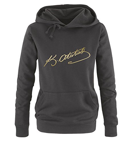 Comedy Shirts K. Atatürk - V - Damen Hoodie - Schwarz/Gold Gr. XL von Comedy Shirts