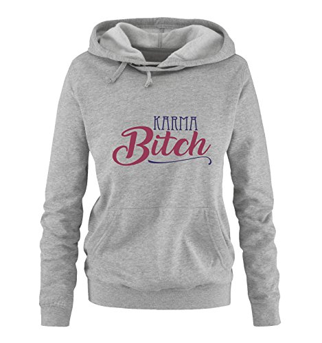 Comedy Shirts Karma Bitch - Damen Hoodie - Grau/Lila-Fuchsia Gr. XL von Comedy Shirts