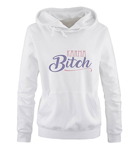 Comedy Shirts Karma Bitch - Damen Hoodie - Weiss/Rosa-Violett Gr. M von Comedy Shirts