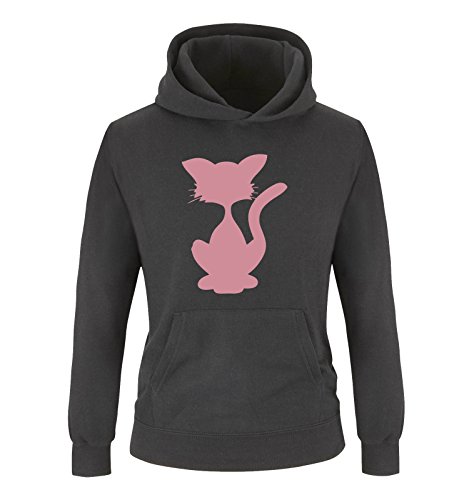 Comedy Shirts - Katze - Comic - Mädchen Hoodie - Schwarz/Rosa Gr. 140 von Comedy Shirts