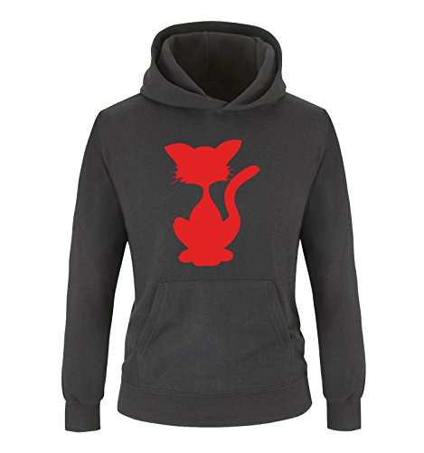 Comedy Shirts - Katze - Comic - Mädchen Hoodie - Schwarz/Rot Gr. 152 von Comedy Shirts