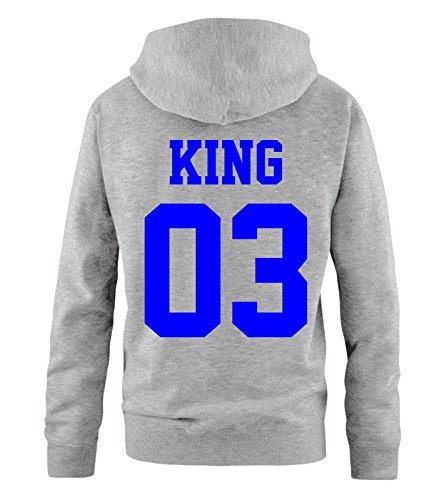 Comedy Shirts King 03 Basic - Herren Hoodie - Grau / Royalblau Gr. XL von Comedy Shirts