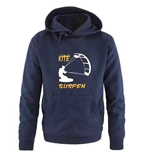 Comedy Shirts Kite Surfen - Motiv 3 - Herren Hoodie - Navy/Weiss-Gelb Gr. L von Comedy Shirts