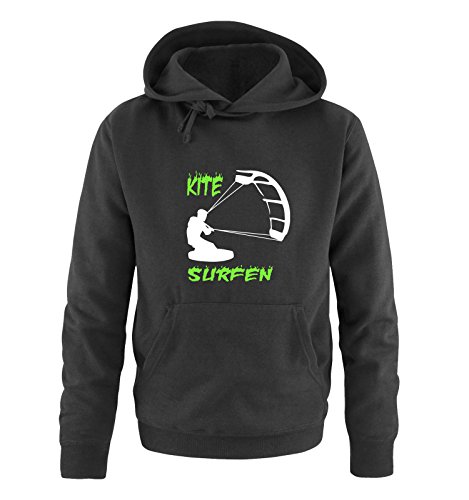 Comedy Shirts Kite Surfen - Motiv 3 - Herren Hoodie - Schwarz/Weiss-Neongrün Gr. L von Comedy Shirts