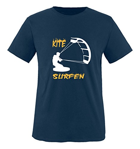 Comedy Shirts - Kite Surfen - Motiv 3 - Herren T-Shirt - Navy/Weiss-Gelb Gr. L von Comedy Shirts