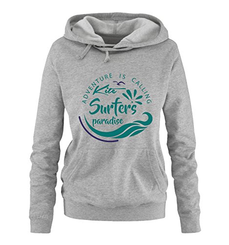 Kite Surfers Paradise - Damen Hoodie - Grau/Türkis-Lila Gr. XXL von Comedy Shirts