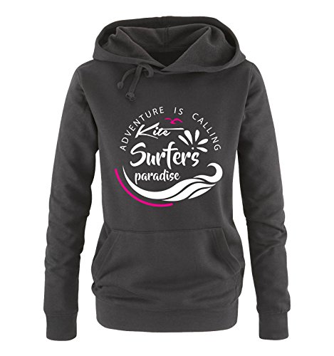 Comedy Shirts - Kite Surfers Paradise - Damen Hoodie - Schwarz/Weiss-Pink Gr. M Comedy Shirts - Kite Surfers Paradise - Damen Hoodie - Schwarz/Weiss-Pink Gr. M von Comedy Shirts