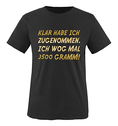 Comedy Shirts - Klar Habe ich zugenommen. Ich wog mal 3500 Gramm! - Herren T-Shirt - Schwarz/Gold Gr. 3XL von Comedy Shirts