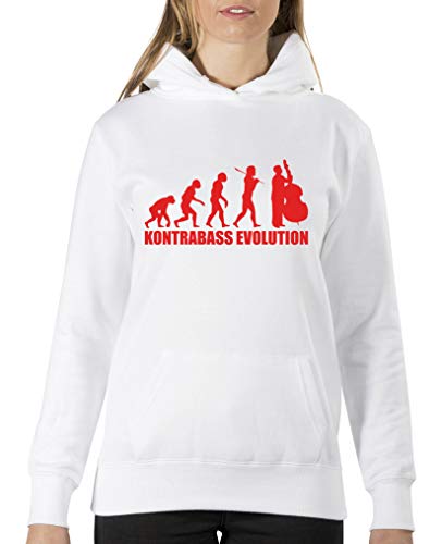 Comedy Shirts Kontrabass Evolution - Damen Hoodie - Weiss/Rot Gr. M von Comedy Shirts