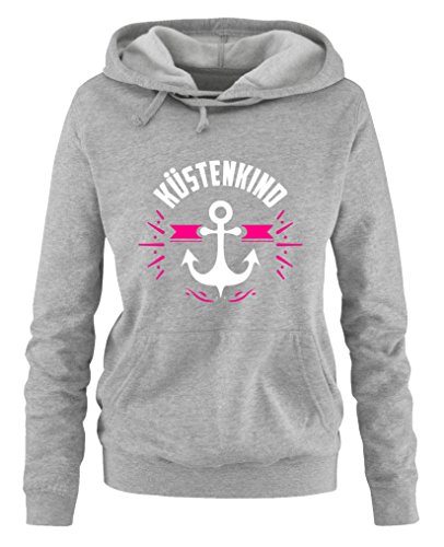 Comedy Shirts Küstenkind Anker - Damen Hoodie - Grau/Weiss-Pink Gr. XL von Comedy Shirts